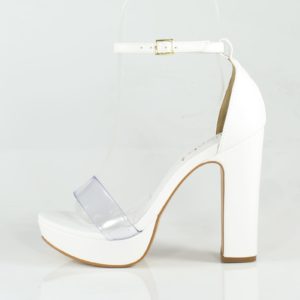 Sandália Salto Alto Meia Pata Vinil de Amarrar 3 Tiras Branco week Shoes 9