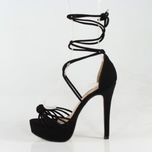 Sandália Salto Alto Meia Pata de Amarrar Nó wee shoes Preto 4